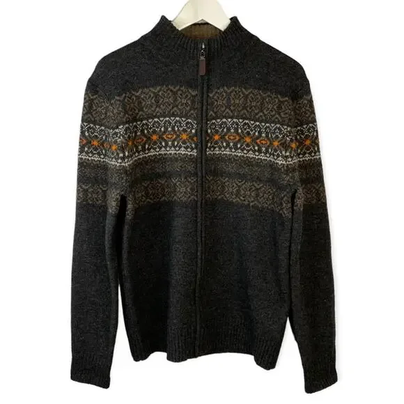 Telluride Clothing Fair-Isle Full Zip Cardigan Wool Blend Charcoal Gray Medium - Picture 1 of 13